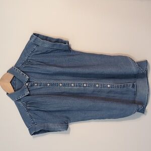 Loft XXSP Button Down Pale Blue Laundered Denim Ladies Short Sleeve Collar Shirt